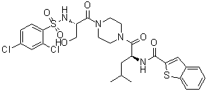 structure of CAS# 942206-85-1, N-[(1S)-1-[[4-[(2S)-2-[[(2,4-二氯苯基)磺酰基]氨基]-3-羟基丙酰基]-1-哌嗪基]羰基]-3-甲基丁基]-1-苯并噻吩-2-甲酰胺