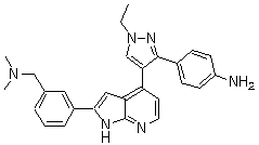 structure of CAS# 942919-53-1, 3-[4-[3-(4-氨基苯基)-1-乙基-1H-吡唑-4-基]-1H-吡咯并[2,3-b]吡啶-2-基]-N,N-二甲基苯甲胺