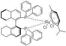 structure of CAS# 944451-27-8, [(S)-(+)-2,2'-Bis(diphenylphosphino)-5,5',6,6',7,7',8,8'-octahydro-1,1'-binaphthyl](p-cymene)ruthenium(II) dichloride
