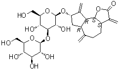 CAS # 94474-62-1, Macrocliniside B, [3aS-(3aalpha,6aalpha,8beta,9aalpha,9bbeta)]-8-[(3-O-beta-D-Glucopyranosyl-beta-D-glucopyranosyl)oxy]decahydro-3,6,9-tris(methylene)-azuleno[4,5-b]furan-2(3H)-one