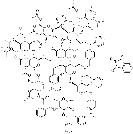 CAS # 946164-26-7, 4-Methoxyphenyl O-3,4,6-tri-O-acetyl-2-deoxy-2-(1,3-dihydro-1,3-dioxo-2H-isoindol-2-yl)-beta-D-glucopyranosyl-(1→2)-O-[3,4,6-tri-O-acetyl-2-deoxy-2-(1,3-dihydro-1,3-dioxo-2H-isoindol-2-yl)-beta-D-glucopyranosyl-(1→4)]-O-3,6-di-O-(phenylmethyl)-alpha-D-mannopyranosyl-(1→3)-O-[O-3,4,6-tri-O-acetyl-2-deoxy-2-(1,3-dihydro-1,3-dioxo-2H-isoindol-2-yl)-beta-D-glucopyranosyl-(1→2)-O-[3,4,6-tri-O-acetyl-2-deoxy-2-(1,3-dihydro-1,3-dioxo-2H-isoindol-2-yl)-beta-D-glucopyranosyl-(1→6)]-3,4-di-O-acetyl-alpha-D-mannopyranosyl-(1→6)]-O-2-O-acetyl-beta-D-mannopyranosyl-(1→4)-O-2-deoxy-2-(1,3-dihydro-1,3-dioxo-2H-isoindol-2-yl)-3,6-bis-O-(phenylmethyl)-beta-D-glucopyranosyl-(1→4)-O-[6-deoxy-2,3,4-tris-O-(phenylmethyl)-alpha-L-galactopyranosyl-(1→6)]-2-deoxy-2-(1,3-dihydro-1,3-dioxo-2H-isoindol-2-yl)-3-O-(phenylmethyl)-beta-D-glucopyranoside