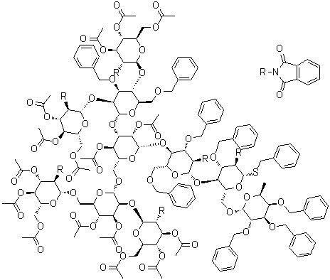 CAS # 946164-30-3, Phenylmethyl O-3,4,6-tri-O-acetyl-2-deoxy-2-(1,3-dihydro-1,3-dioxo-2H-isoindol-2-yl)-beta-D-glucopyranosyl-(1→2)-O-[3,4,6-tri-O-acetyl-2-deoxy-2-(1,3-dihydro-1,3-dioxo-2H-isoindol-2-yl)-beta-D-glucopyranosyl-(1→6)]-O-3,4-di-O-acetyl-alpha-D-mannopyranosyl-(1→6)-O-[O-3,4,6-tri-O-acetyl-2-deoxy-2-(1,3-dihydro-1,3-dioxo-2H-isoindol-2-yl)-beta-D-glucopyranosyl-(1→2)-O-[3,4,6-tri-O-acetyl-2-deoxy-2-(1,3-dihydro-1,3-dioxo-2H-isoindol-2-yl)-beta-D-glucopyranosyl-(1→4)]-3,6-bis-O-(phenylmethyl)-alpha-D-mannopyranosyl-(1→3)]-O-2,4-di-O-acetyl-beta-D-mannopyranosyl-(1→4)-O-2-deoxy-2-(1,3-dihydro-1,3-dioxo-2H-isoindol-2-yl)-3,6-bis-O-(phenylmethyl)-beta-D-glucopyranosyl-(1→4)-O-[6-deoxy-2,3,4-tris-O-(phenylmethyl)-alpha-L-galactopyranosyl-(1→6)]-2-deoxy-2-(1,3-dihydro-1,3-dioxo-2H-isoindol-2-yl)-3-O-(phenylmethyl)-1-thio-beta-D-glucopyranoside
