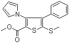 structure of CAS# 947598-69-8, 5-(Methylthio)-4-phenyl-3-(1H-pyrrol-1-yl)-2-thiophenecarboxylic acid methyl ester