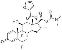 CAS # 948565-92-2, Fluticasone Impurity 14, (6S,8S,9R,10S,11S,13S,14S,16R,17R)-6,9-difluoro-17-((furan-2-carbonyl)oxy)-11-hydroxy-10,13,16-trimethyl-3-oxo-6,7,8,9,10,11,12,13,14,15,16,17-dodecahydro-3H-cyclopenta[a]phenanthrene-17-carboxylic dimethylcarbamic thioanhydride