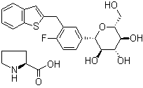 structure of CAS# 951382-34-6, L-脯氨酸与(1S)-1,5-脱水-1-C-[3-(苯并[b]噻吩-2-基甲基)-4-氟苯基]-D-山梨糖醇的化合物