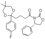 structure of CAS# 953805-20-4, (4S)-3-[4-[2-(4-氟苯基)-5,5-二甲基-1,3-二恶烷-2-基]-1-氧代丁基]-4-苯基-2-恶唑烷酮