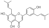 structure of CAS# 955135-37-2, 5,7-Dihydroxy-2-[4-hydroxy-3-(3-methyl-2-buten-1-yl)phenyl]-8-(3-methyl-2-buten-1-yl)-4H-1-benzopyran-4-one