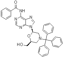 structure of CAS# 956139-16-5, N-(9-[(2R,6S)-6-(Hydroxymethyl)-4-tritylmorpholine-2-yl]-purine-6-yl)benzamide