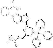 CAS 登录号：956139-18-7, N,N-二甲基氯亚膦酰胺 [(2S,6R)-6-[6-(苯甲酰基氨基)-9H-嘌呤-9-基]-4-(三苯基甲基)-2-吗啉基]甲基酯