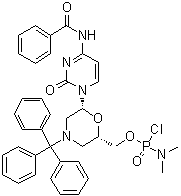 CAS 登录号：956139-21-2, N,N-二甲基氯亚膦酰胺 [(2S,6R)-6-[4-(苯甲酰基氨基)-2-氧代-1(2H)-嘧啶基]-4-(三苯基甲基)-2-吗啉基]甲基酯