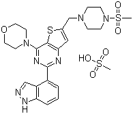 CAS 登录号：957054-50-1, 2-(1H-吲唑-4-基)-6-[[4-(甲磺酰基)-1-哌嗪基]甲基]-4-(4-吗啉基)噻吩并[3,2-d]嘧啶甲磺酸盐