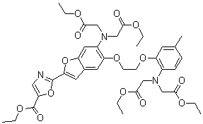 CAS # 96331-97-4, 2-[6-[Bis(2-ethoxy-2-oxoethyl)amino]-5-[2-[2-[bis(2-ethoxy-2-oxoethyl)amino]-5-methylphenoxy]ethoxy]-2-benzofuranyl]-5-oxazolecarboxylic acid ethyl ester