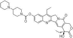 CAS 登录号：97682-44-5, 伊立替康, 依立替康, (S)-4,11-二乙基-3,4,12,14-四氢-4-羟基-3,14-二氧代-1H-吡喃并[3',4':6,7]中氮茚并[1,2-b]喹啉-9-基 1,4'-联哌啶-1'-羧酸酯