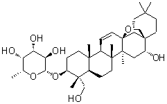 CAS 登录号：99365-23-8, (3beta,4alpha,16alpha)-13,28-环氧-16,23-二羟基齐墩果-11-烯-3-基 6-脱氧-beta-D-吡喃半乳糖苷
